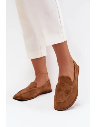 Mokasyny Damskie Z Eko Zamszu Płaskie Camel Miryelle