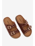 Dámské pantofle s zlatými sponami a knoflíky hnědé Tervina