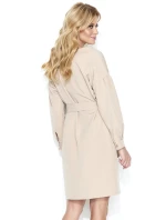 Dámske elegantné šaty s opaskom stredne dlhé béžovej - Béžová - Makadamové Dámske elegantné šaty s opaskom stredne dlhé béžovej - Béžová - Makadamové