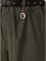 Dámske bavlnené manšestrové nohavice s opaskom, khaki, FashionStreet UY3172