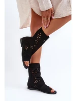 Zazoo 3437 Damskie Zamszowe Sandały Z Cholewką Na Zamek Czarne