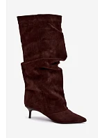 Zmačkané čižmy Kitten Heel Slip-on zo semišu, hnedé, Lowen