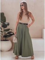 FLOWES khaki FashionStreet nohavicová sukňa s opaskom UY2593