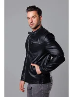Klasická čierna pánska bunda z eko kože (11Z8025)