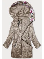 Dámska bunda cappuccino s ozdobnou kapucňou (B8227-12)