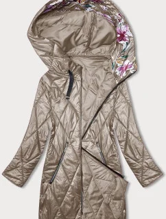 Dámska bunda cappuccino s ozdobnou kapucňou (B8227-12)