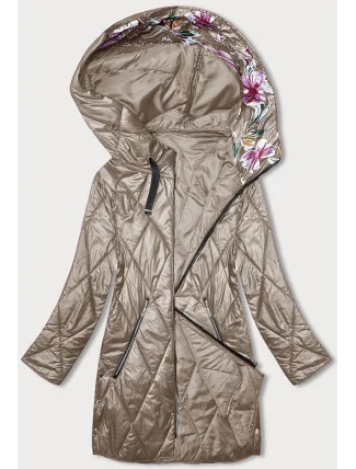Dámska bunda cappuccino s ozdobnou kapucňou (B8227-12)