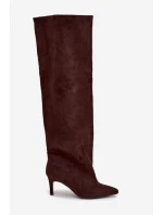 Kozaki Damskie Na Szpilce Wsuwane Czekoladowe Mavilla