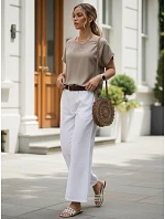 Dámska oversize blúzka z viskózy s krátkymi rukávmi v farbe mokka, FashionStreet RY2925 Dámska oversize blúzka z viskózy s krátkymi rukávmi v farbe mokka, FashionStreet RY2925