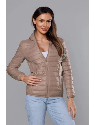 Béžová dámska prešívaná bunda s kapucňou (B0123-46) Béžová dámska prešívaná bunda s kapucňou (B0123-46)