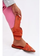 Dámské ploché nazouváky s pásky Eko semiš Oranžové Florane