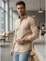 Pánska elegantná hladká béžová košeľa SLIM FIT FashionStreet DX2602