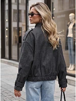 Krátka dámska bomberová bunda s vysokým stojáčikom, čierna, FashionStreet TY5847 Krátka dámska bomberová bunda s vysokým stojáčikom, čierna, FashionStreet TY5847