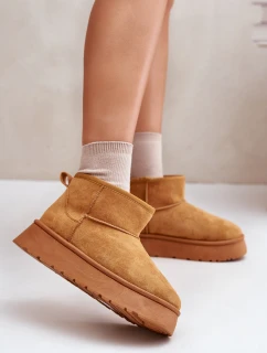 Niskie Śniegowce Damskie Na Platformie Ocieplane Futerkiem Camel Saldren