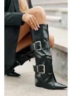 Kozaki Do Kolana Na Koturnie Z Wywiniętą Cholewką I Klamrami Tamirla