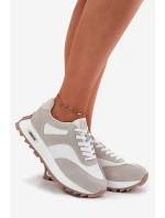 Zamszowe Sneakersy Na Platformie Damskie Big Star RR274896 HI-POLY SYSTEM Biało-Szare