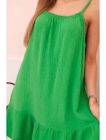 Dámske mušelínové šaty s ramienkami a volánom zelené