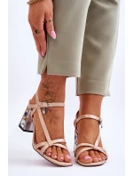 Lakierowane Sandałki Na Ozdobnym Słupku D&A CR-232 Beżowe