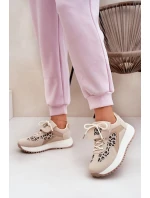 Buty Sportowe Sneakersy Damskie Na Platformie Panterka Beżowe Pumbes