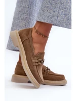 Dámske semišové mokasíny na podpätku s ozdobou D&A Brown