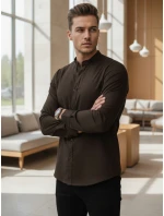 Pánska košeľa SLIM FIT so stojacím golierom hnedá FashionStreet DX2678