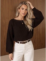 Dámsky krátky sveter s nastaviteľným pásom, čokoládovo hnedý, FashionStreet MY2619
