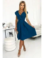 348-5 SCARLETT - rozšírené šaty s obálkovým výstrihom - MARINE
