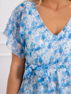 Kvetinové šaty so zaväzovaním v páse modrej