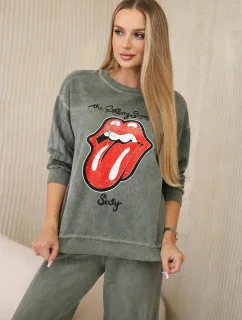 Bavlnená tepláková súprava s potlačou + khaki nohavice