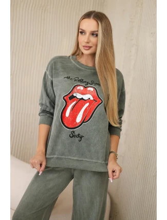 Bavlnená tepláková súprava s potlačou + khaki nohavice Bavlnená tepláková súprava s potlačou + khaki nohavice