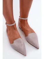 Wiązane Baleriny Eko Zamszowe Z Noskami W Szpic Szare Ellesara