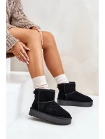 Skórzane Zamszowe Śniegowce Na Platformie Za Kostkę Czarne Rianaella