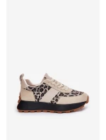 Zamszowe Sneakersy Damskie Na Platformie Panterka Vinceza 66793 Beżowe