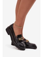 Lakované dámske mokasíny so zlatým zdobením S.Barski - čierne Lakované dámske mokasíny so zlatým zdobením S.Barski - čierne