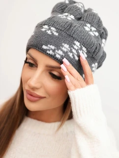 Pletená zimná čiapka so vzorom snehovej vločky K463 graphite