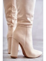 Klasyczne Zamszowe Kozaki Na Obcasie Beżowe Tressa