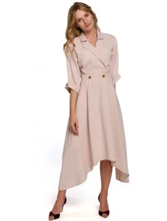 Dámske šaty s ozdobnými gombíkmi K086 béžové - Makover