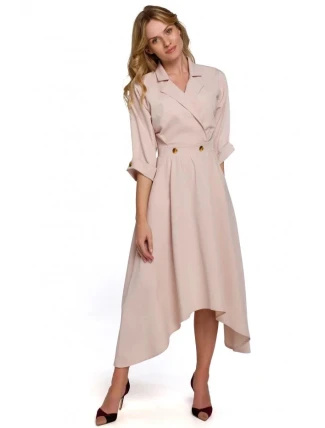 Dámske šaty s ozdobnými gombíkmi K086 béžové - Makover Dámske šaty s ozdobnými gombíkmi K086 béžové - Makover