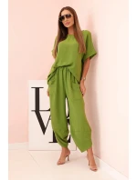 Viskózová blúzka + nohavice olivová Viskózová blúzka + nohavice olivová