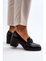 Półbuty Damskie Na Obcasie Z Ozdobą Czarne Nedarea