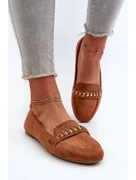 Błyszczące Mokasyny Damskie Z Łańcuchem Camel Aredilla