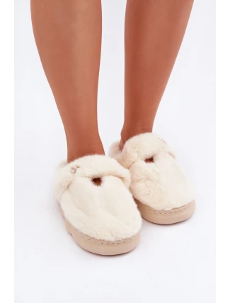 Futrzane Kapcie Z Małą Broszką Jasnobeżowe Primaria