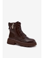 Skórzane Botki Workery Damskie Ocieplane Big Star SS274453 Brązowe