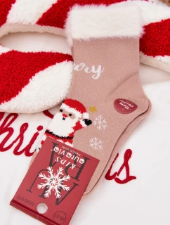 Vánoční dětské ponožky s kožíškem a Mikulášem Vlna alpaka tmavě béžová