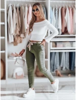 Dámske textilné nohavice s opaskom ROSSALI olivová FashionStreet UY2596