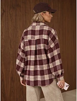 Dámska kockovaná košeľa oversize v bordovej farbe FashionStreet TY6047