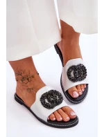 Damskie Płaskie Klapki Z Ozdobami S.Barski KV-520-3 Srebrne