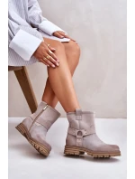 Zamszowe Botki Damskie Na Płaskim Obcasie Lewski 3610 Cappucino