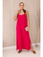 Dlhé fuchsiové šaty bez ramienok