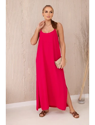 Dlhé fuchsiové šaty bez ramienok